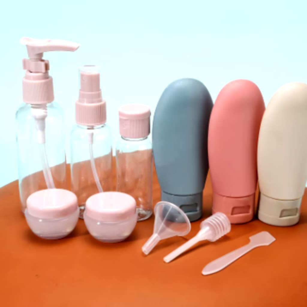 Kit Viagem 10 Peça Higiene Pessoal Shampoo Creme Hidratante Frasco Pote Spray
