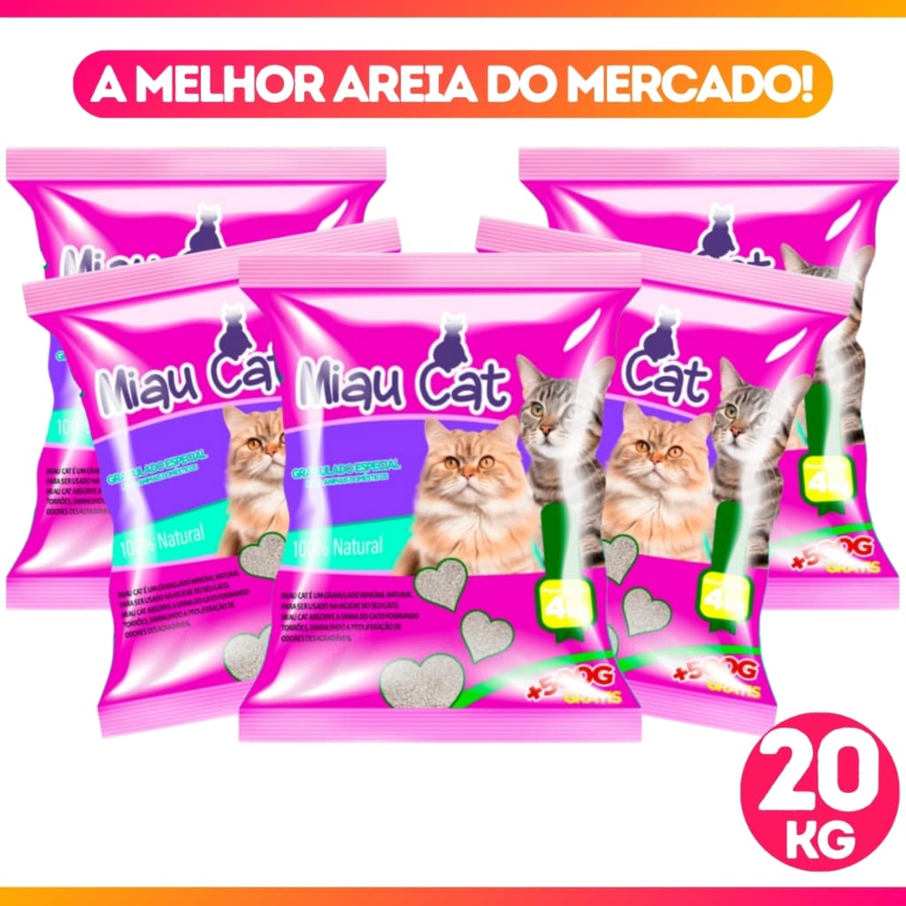 Kit Com *1 ou 5* Pacotes de Areia Sanitária Antiodor Tira Cheiro Miaucat Para Gatos Tradicional