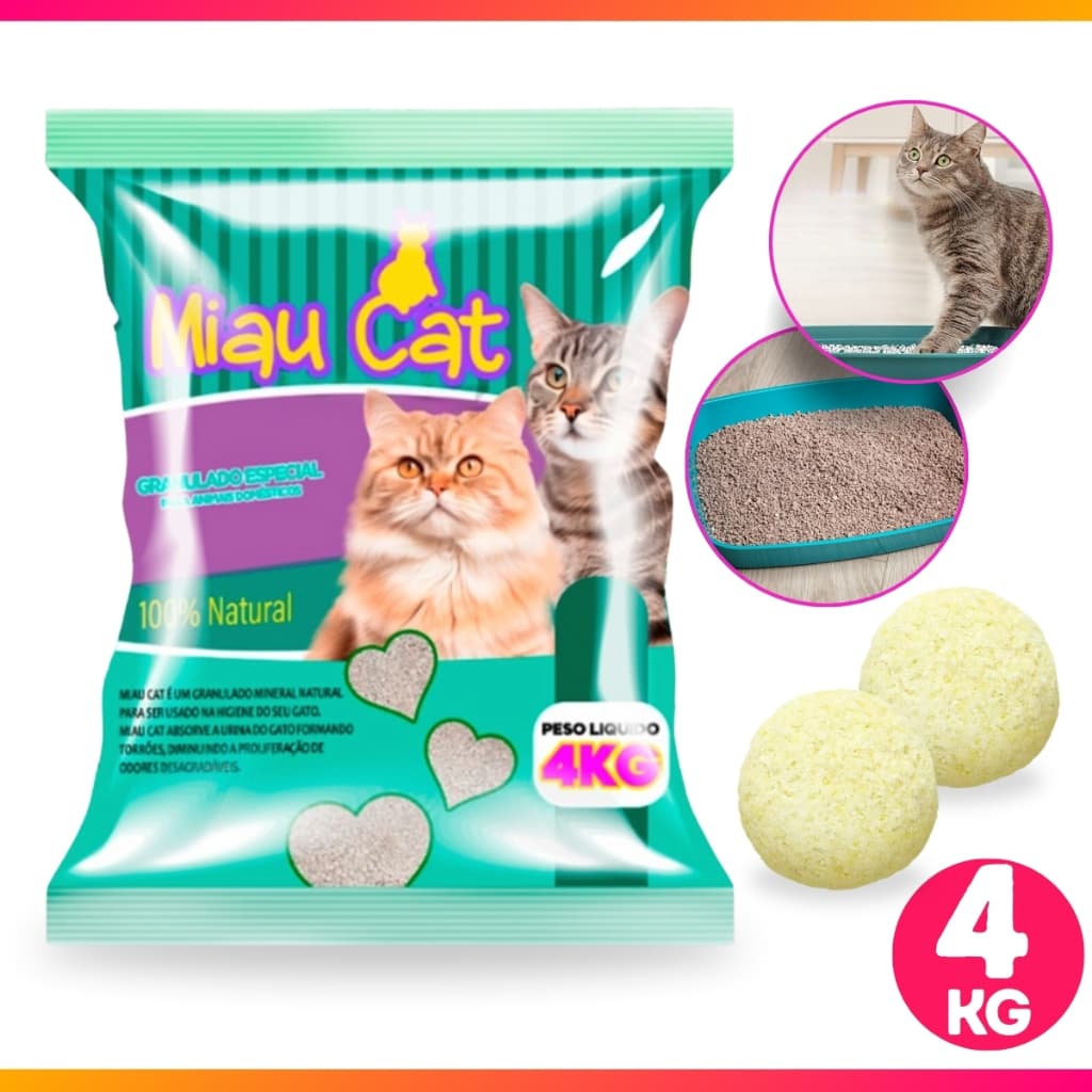 Pacote 4KG de Areia Para Gatos Sanitária Antiodor Perfumada Granulada Miaucat 100% Natural