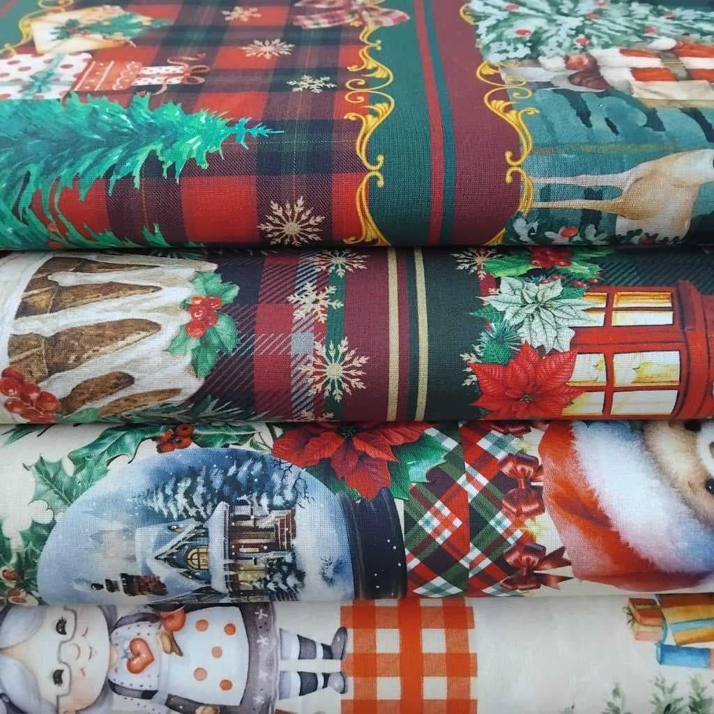 Tecido Tricoline Digital Barrado Exclusiva 100% Algodão 0,50cm x 1,50m Estampas De Natal | Artesanato | Patchwork