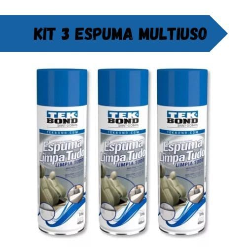 Kit 3 Espuma limpa tudo multiuso 400ml tekbond sofá banco carro poltrona estofados
