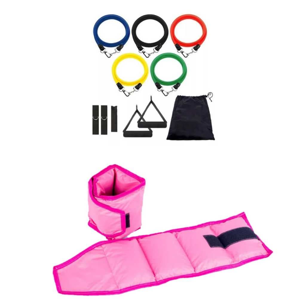 Kit Treino Completo: Caneleira 0,5kg + Kit Extensor 11 Peças Multifuncional