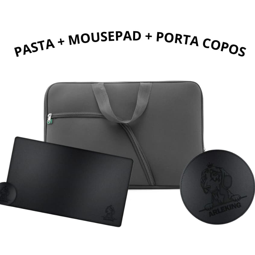 Pasta Para Notebook Capa Impermeável + Mousepad Gamer 90x40 + Porta Copos Individual