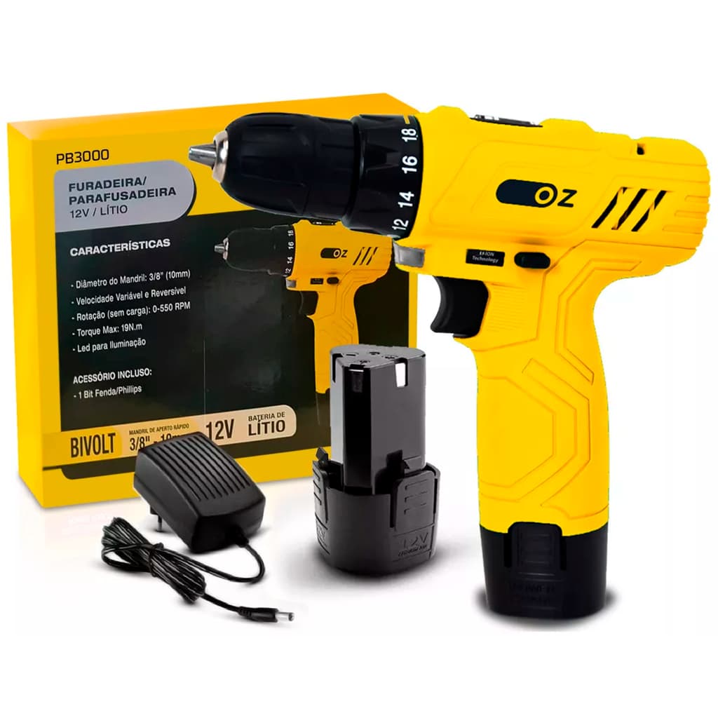 Parafusadeira Furadeira Bateria 12v Bivolt Luz De LED + Acessorios