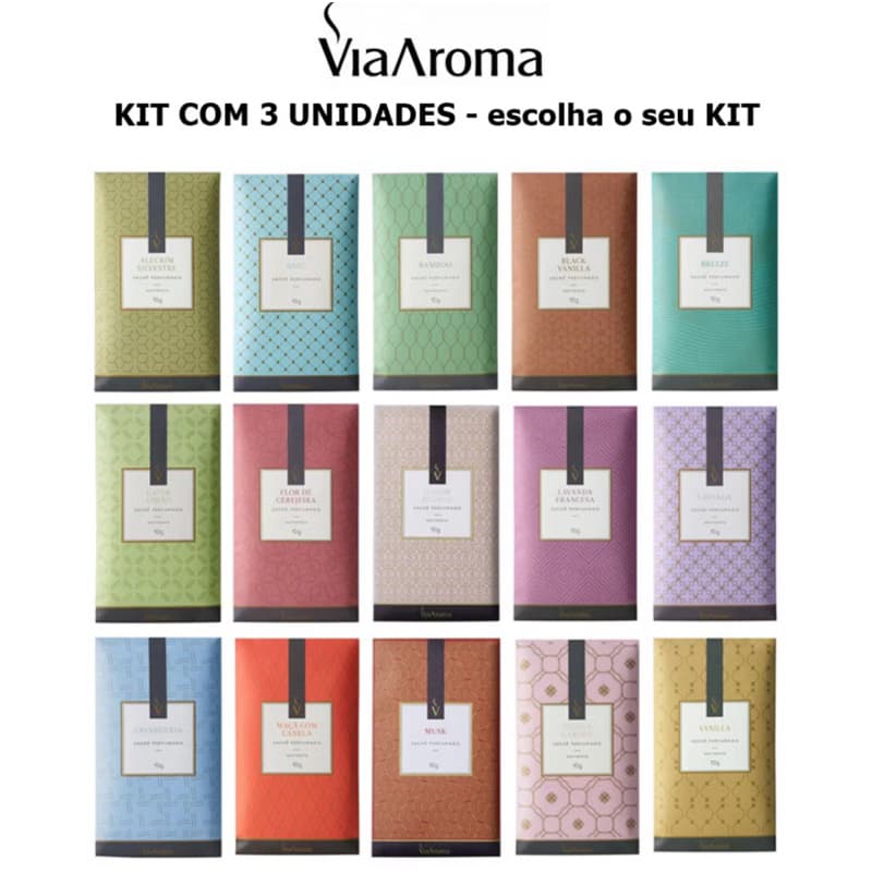 3 Sachê perfumado Aromatizador Via Aroma para Carro Gaveta Closet - Escolha seu Kit