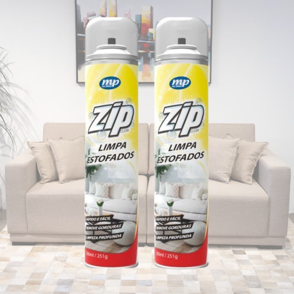 Kit 2 Limpa Estofados Spray Zip 300ml My Place Sofá Moto e Carro Limpeza A Seco Sem Enxague perfumado