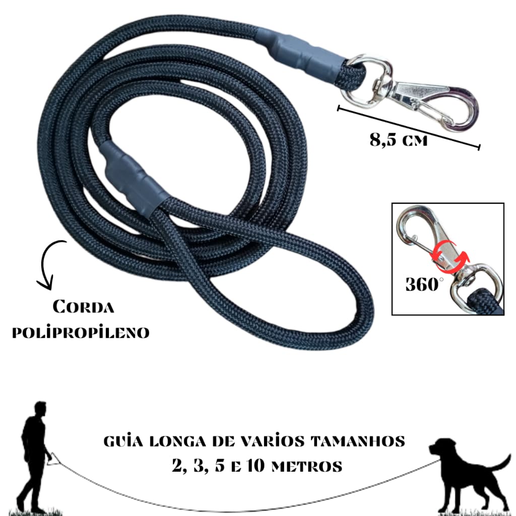 Guia De Cachorro 3 Metros Corda De Poli Mosquetão Reforçado!