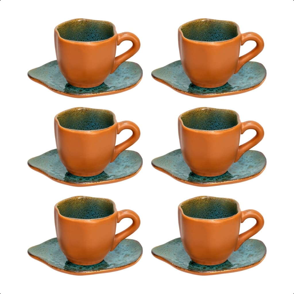 Kit 6 Xícaras De Café E Pires Orgânicos De 180ml Em Cerâmica