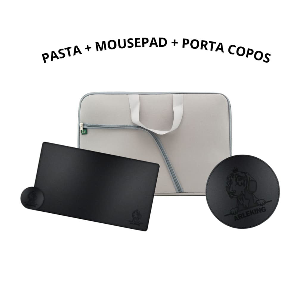 Capa Case Pasta Notebook + Mousepad Gamer 90x40 Profissional Gamer + Porta Copos Individual
