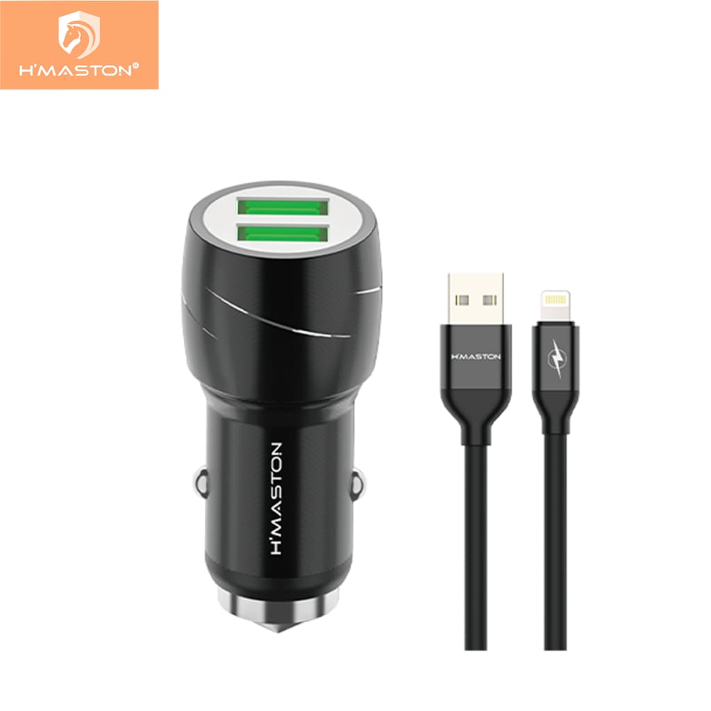 H'Maston L04 Carregador De Carro Veicular 2 Usb 3.1A V8 Lighting Tipo-c