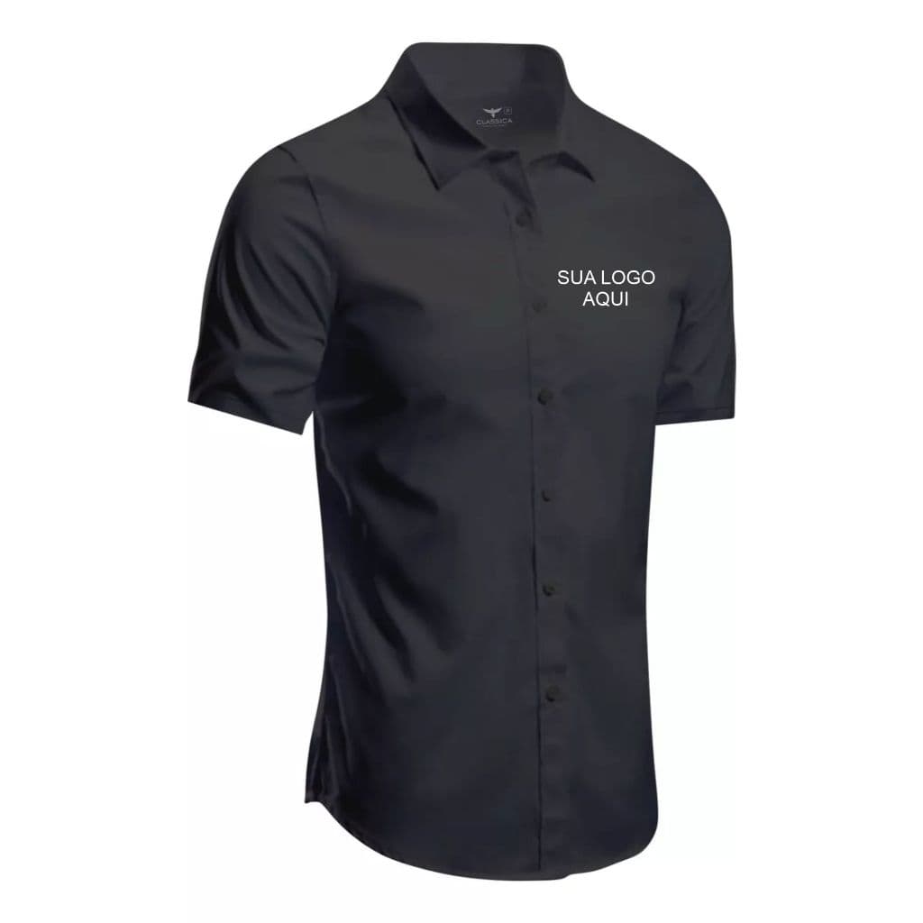 Blusa social slim manga curta com sua logo marca bordada no peito