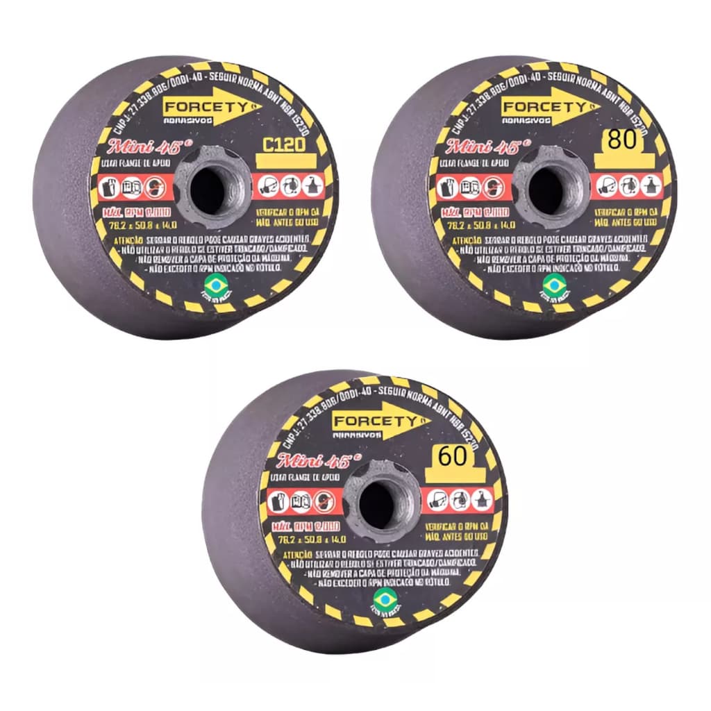 Kit 3 Rebolo Copo Cônico 3 Polegadas 60/80/120 Porcelanato Rosca M14 Para Lixadeira/Esmerilhadeira