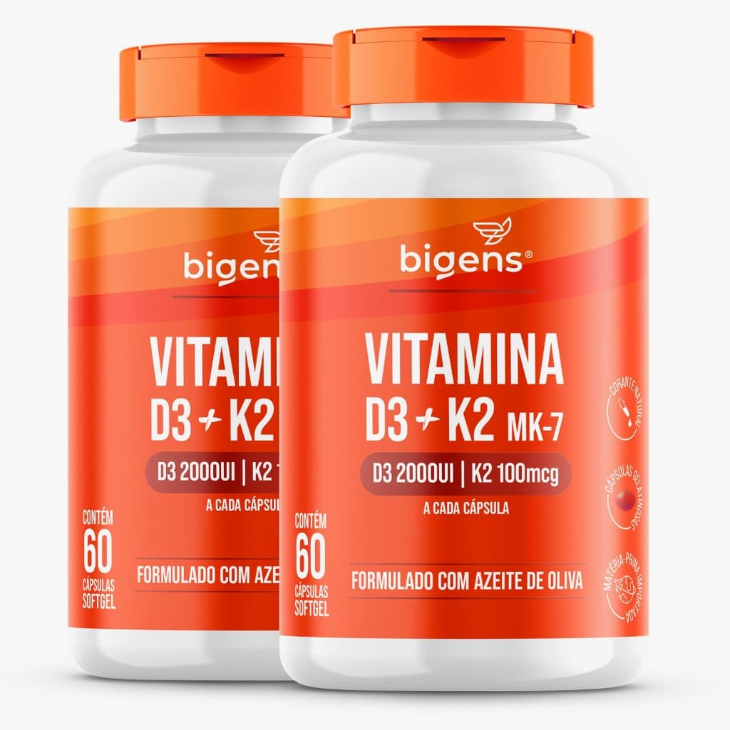 BIGENS KIT 2X VITAMINA D3 2000UI + K2 MK7 100MCG AZEITE OLIVA 60 CAPS BIOGENS