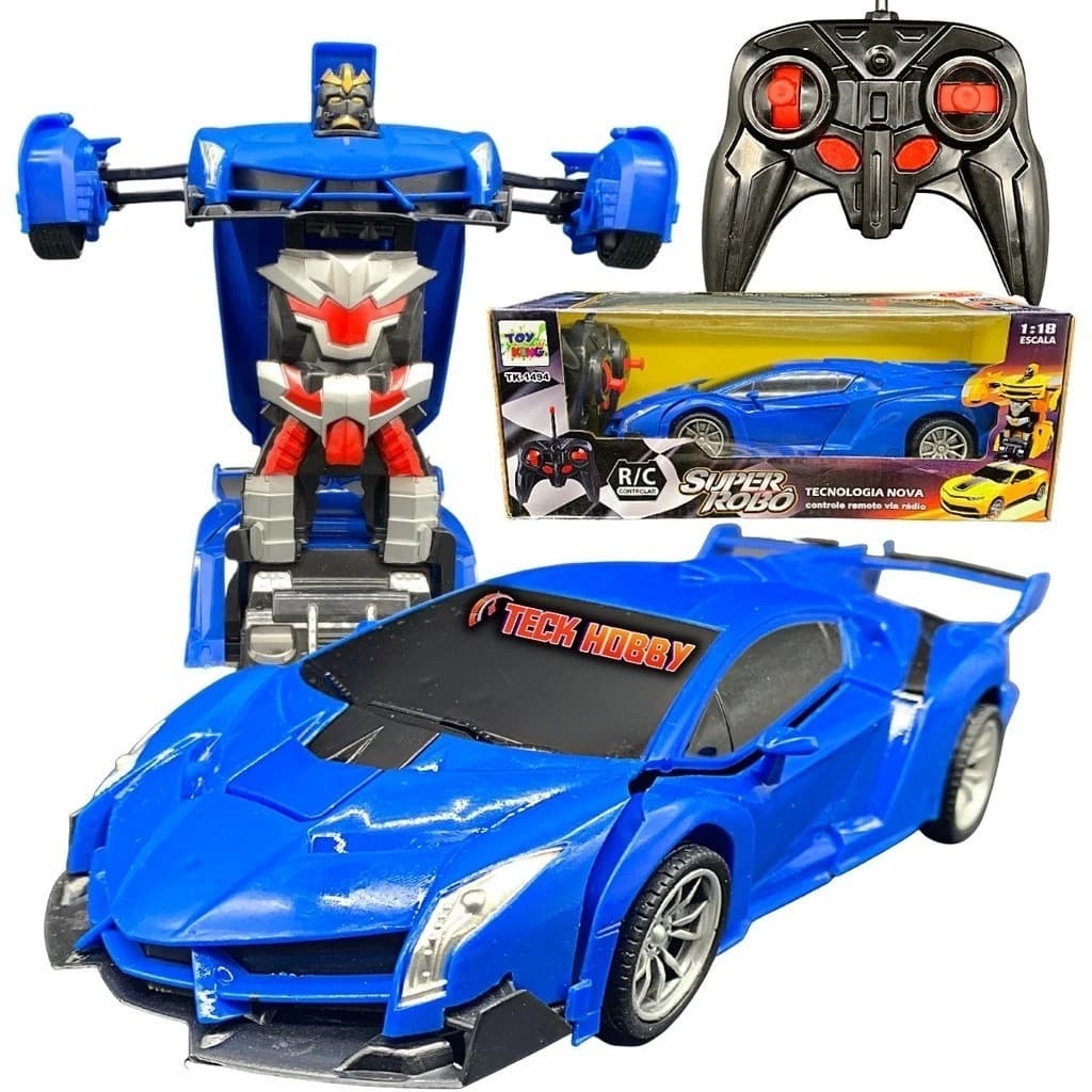 Carrinho Robo Controle Remoto Colorido Carro Vira Robo Transformers