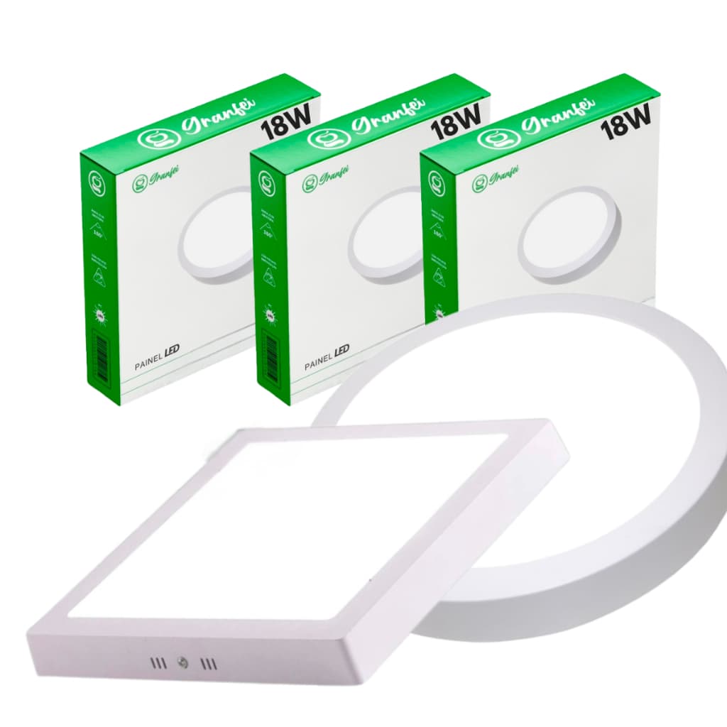 kit 2 Luminária Painel Plafon Led 18w Sobrepor Quadrado Redondo Branco Frio Quente Neutro UNIFY