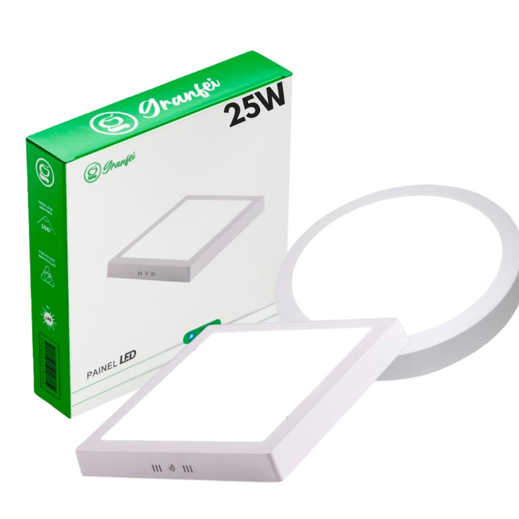 Luminária Painel Plafon Led 25w Sobrepor Quadrado Redondo Quente (3000K) Neutro (4000K) UNIFY