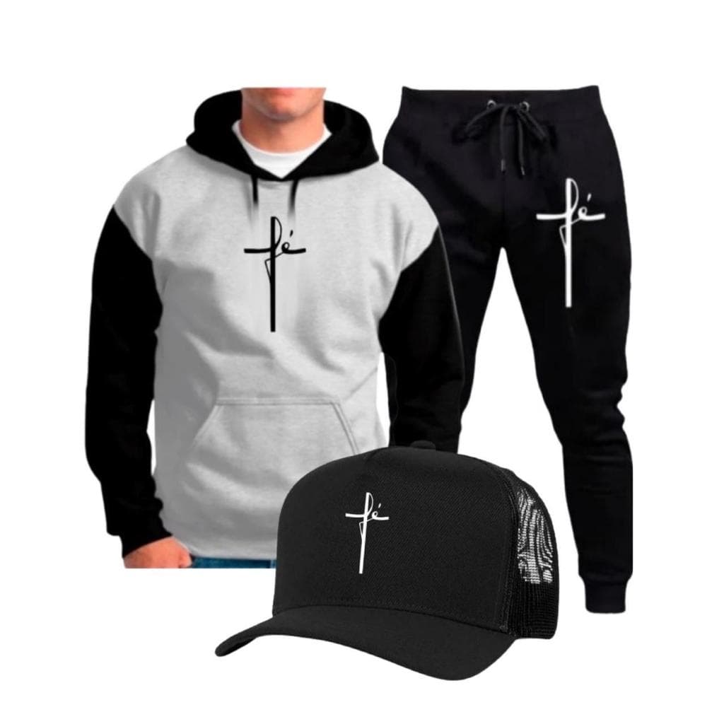 Conjunto Moletom Flanelado Calça Blusa Boné Fé Religião Gospel Unissex Oferta