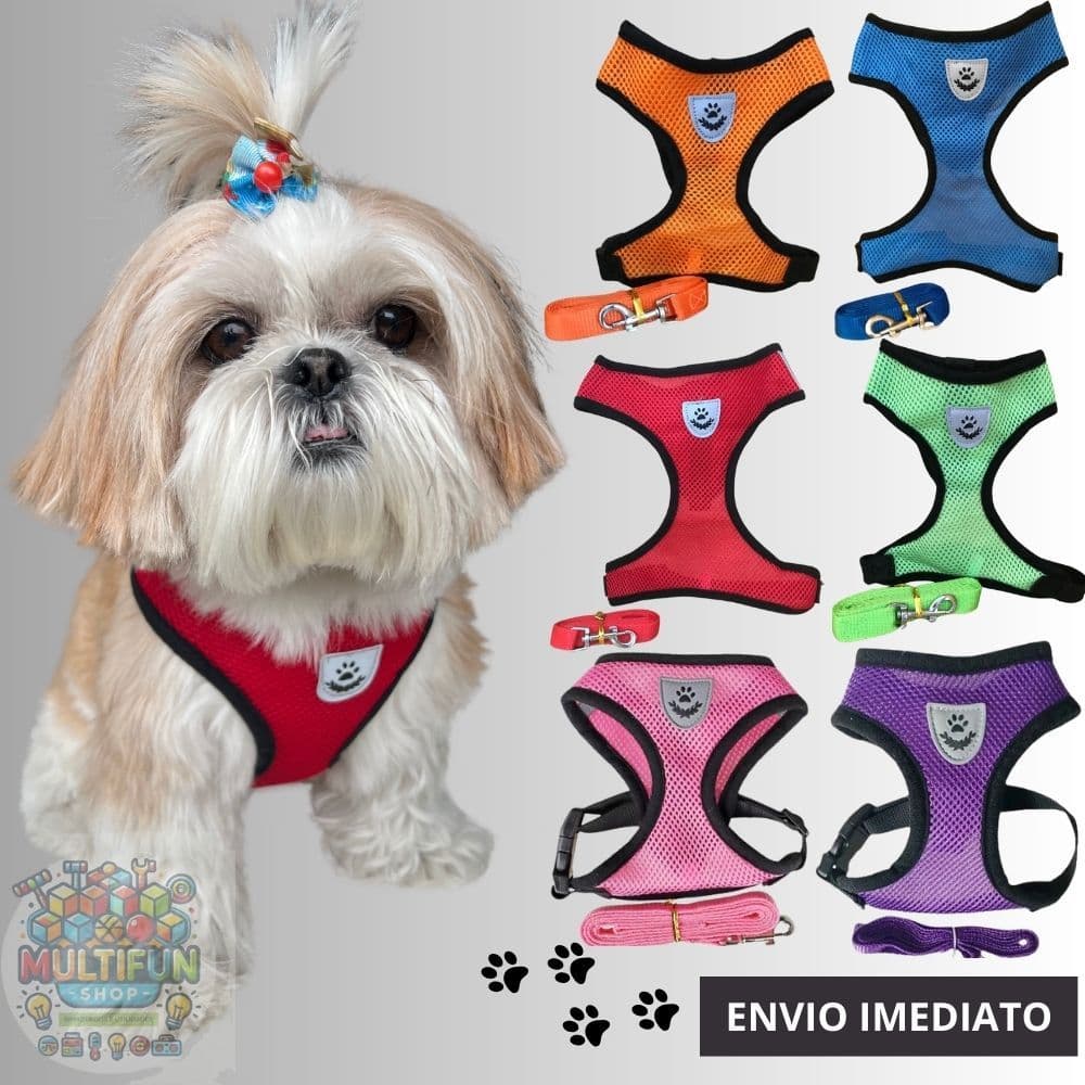 Coleira Peitoral para Cachorro e Gato – Conjunto Guia + Coleira Tipo Colete Pet Ajustável