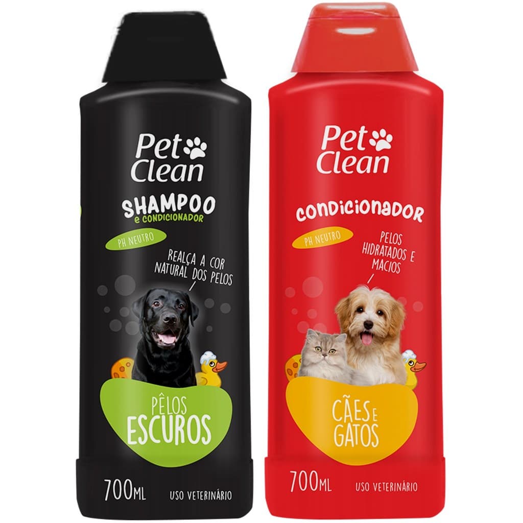 Shampoo Escurecedor Pelos Escuros + Condicionador para Cachorro e Gato Pet Clean - 700 ml