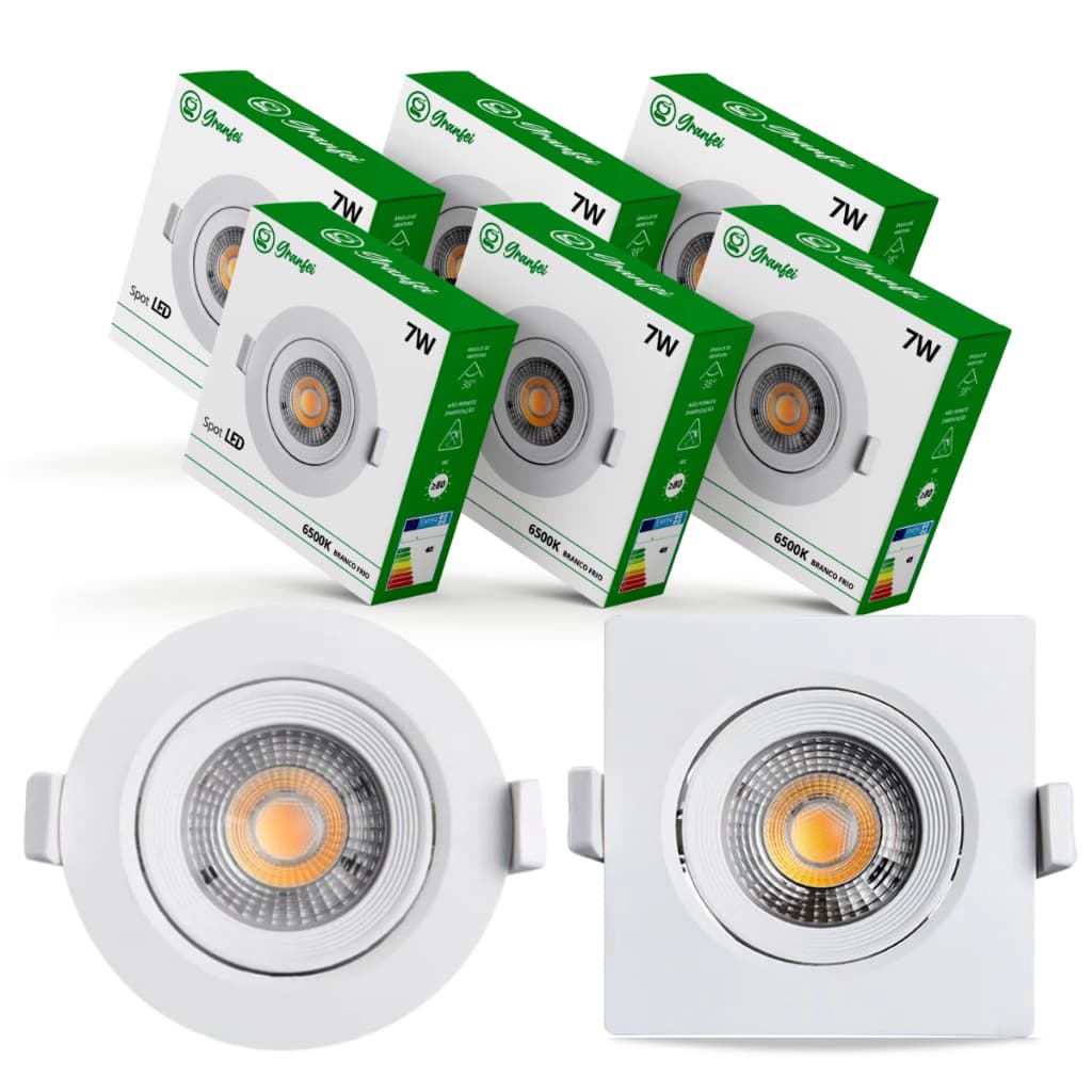 KIT5 Luminárias Spot Led 7w Branco Embutir Direcionável Teto 6500K 3000K UNIFY