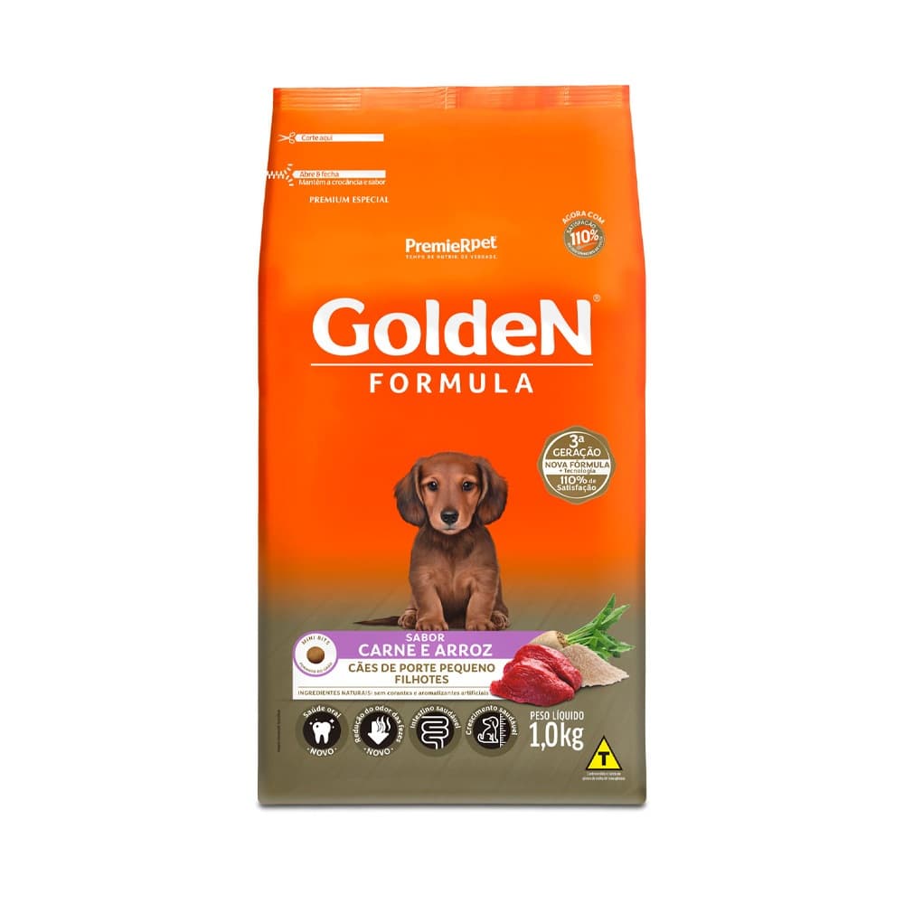 Ração Golden Formula Cães Filhotes Pequeno Porte Carne Arroz Mini Bits 1Kg Alimento Cachorro Dog Pet