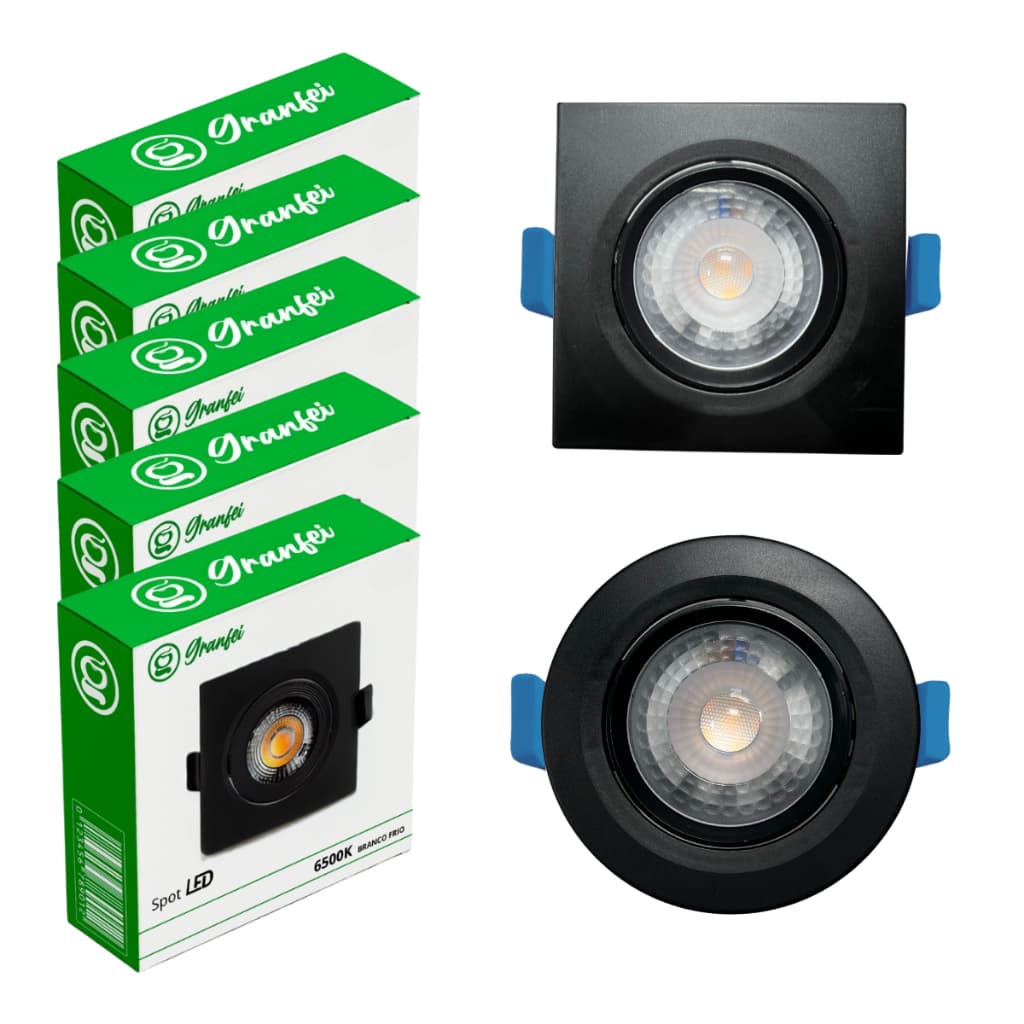 KIT10 Luminárias Spot Led 5w Preto Embutir Direcionável Teto 6500K 3000K UNIFY