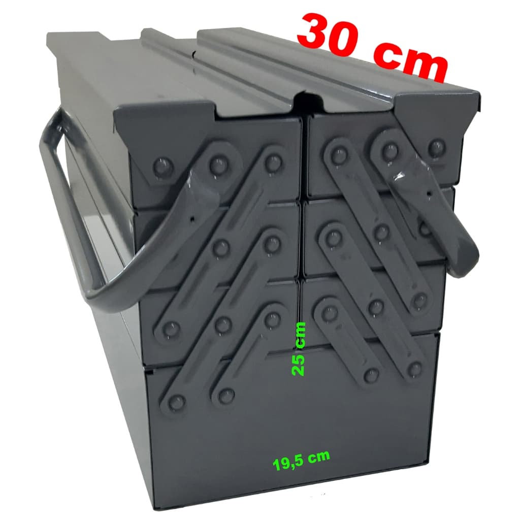 Caixa Ferramenta PEQUENA para MOTO 7 Gavetas 30Cm Cabo Dobrável Móvel Sanfonada CINZA NILART 400.073