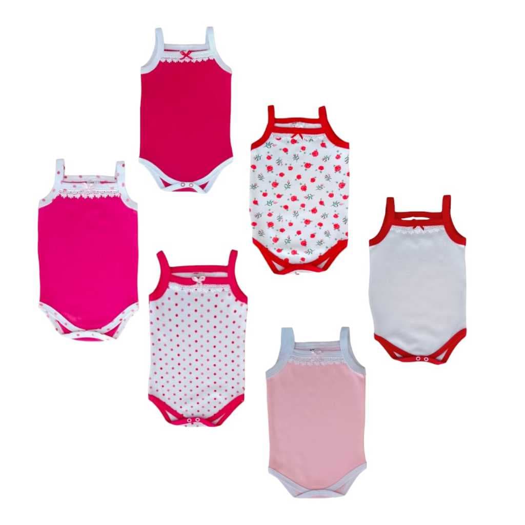 Kit 6 Peças - Body Alcinha Pra Bebê Algodão Enxoval Roupa De Verão Menina Bebe Bore Alça Fresquinho