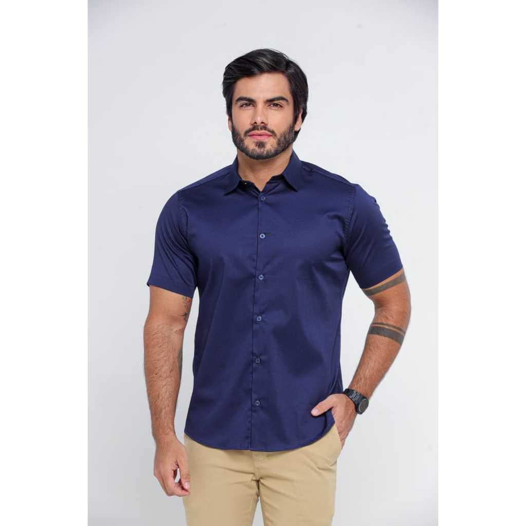 Camisa Masculina Algodão misto Manga Curta Social Slim  Country