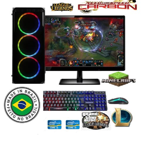 computador cpu i3 gamer barato 8g HD500g +MONITOR 19'' WIFI et2 gta5 roblox mine cs LOL