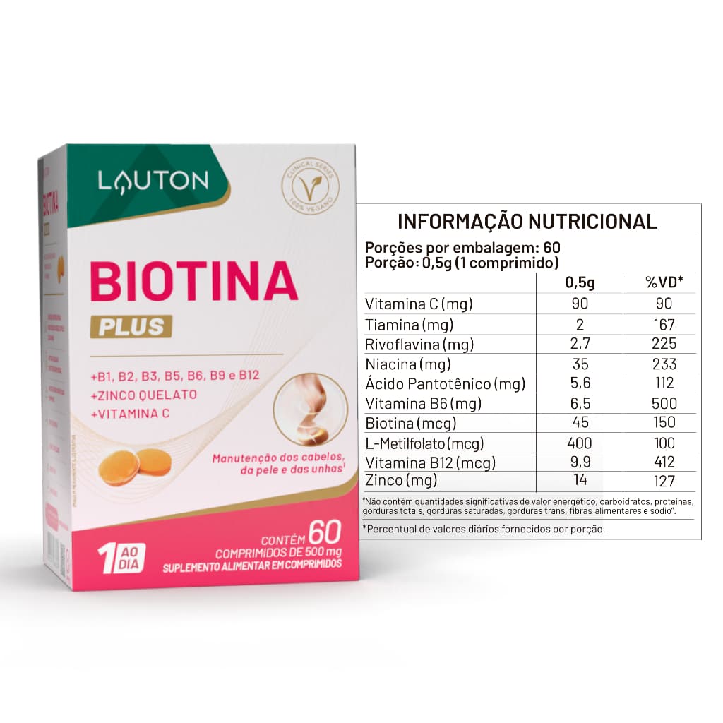 Biotina Premium com Vitaminas do Complexo B, C e Zinco Quelato - 60 Comp