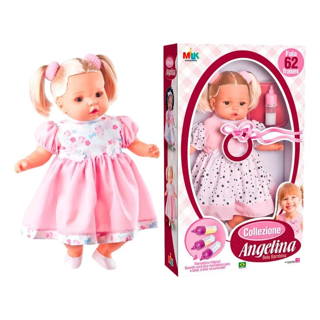 Boneca Grande Collezione Angelina Milk Fala 62 Frases Com Mamadeira Mágica
