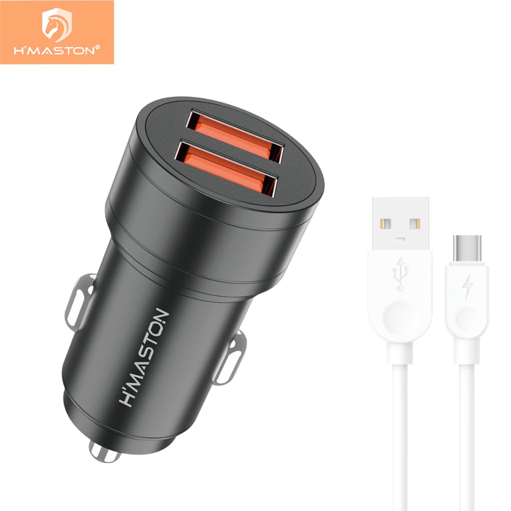 H'maston LS04 Carregador Turbo Veicular De Celular 2 Portas Com Cabo Tipoc/v8/ Iphone/Ios（Lighting