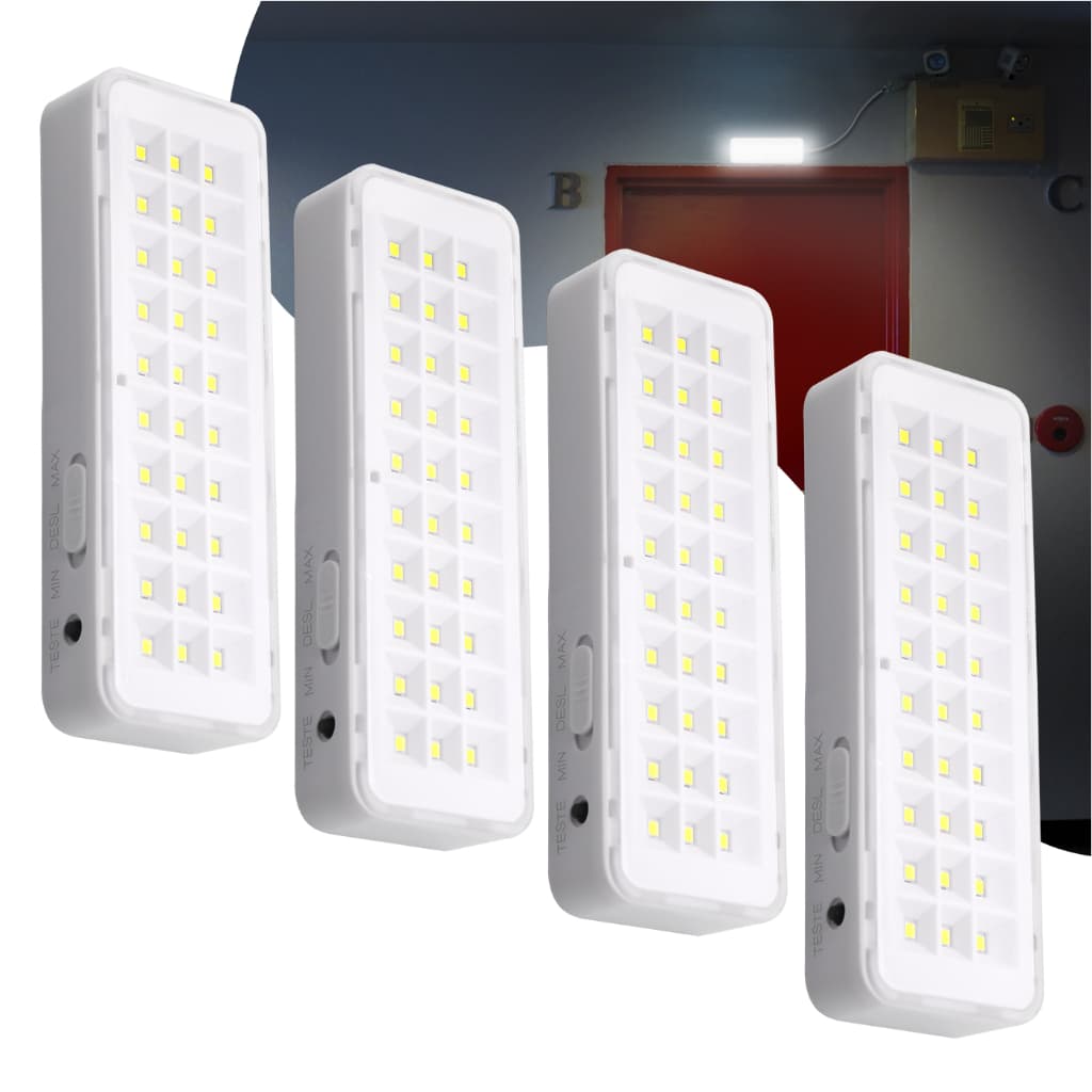 Kit 4 Luminária de Emergência Bateria Recarregável 30 leds Lâmpada Luz Branco Frio Bivolt 110v 220v