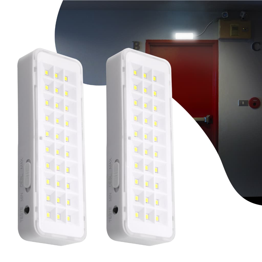Kit 2 Luminária de Emergência Bateria Recarregável 30 leds Lâmpada Luz Branco Frio Bivolt 110v 220v