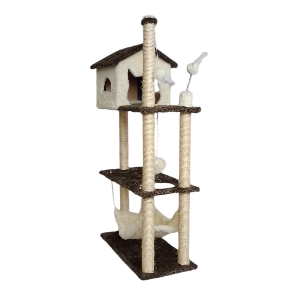 Arranhador Casa Alta para Gatos 3 Plataformas Rede Grande Brinquedo Torre Poste Sisal e Bola de Pelúcia - Miupet