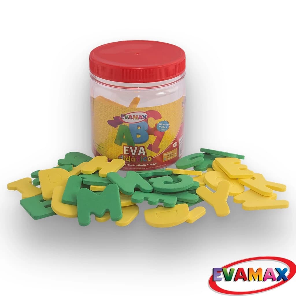 Pote de Eva Didático Alfabeto Com 62 Peças Educativo Evamax  Alfabetização Escola Brinquedo Educativo