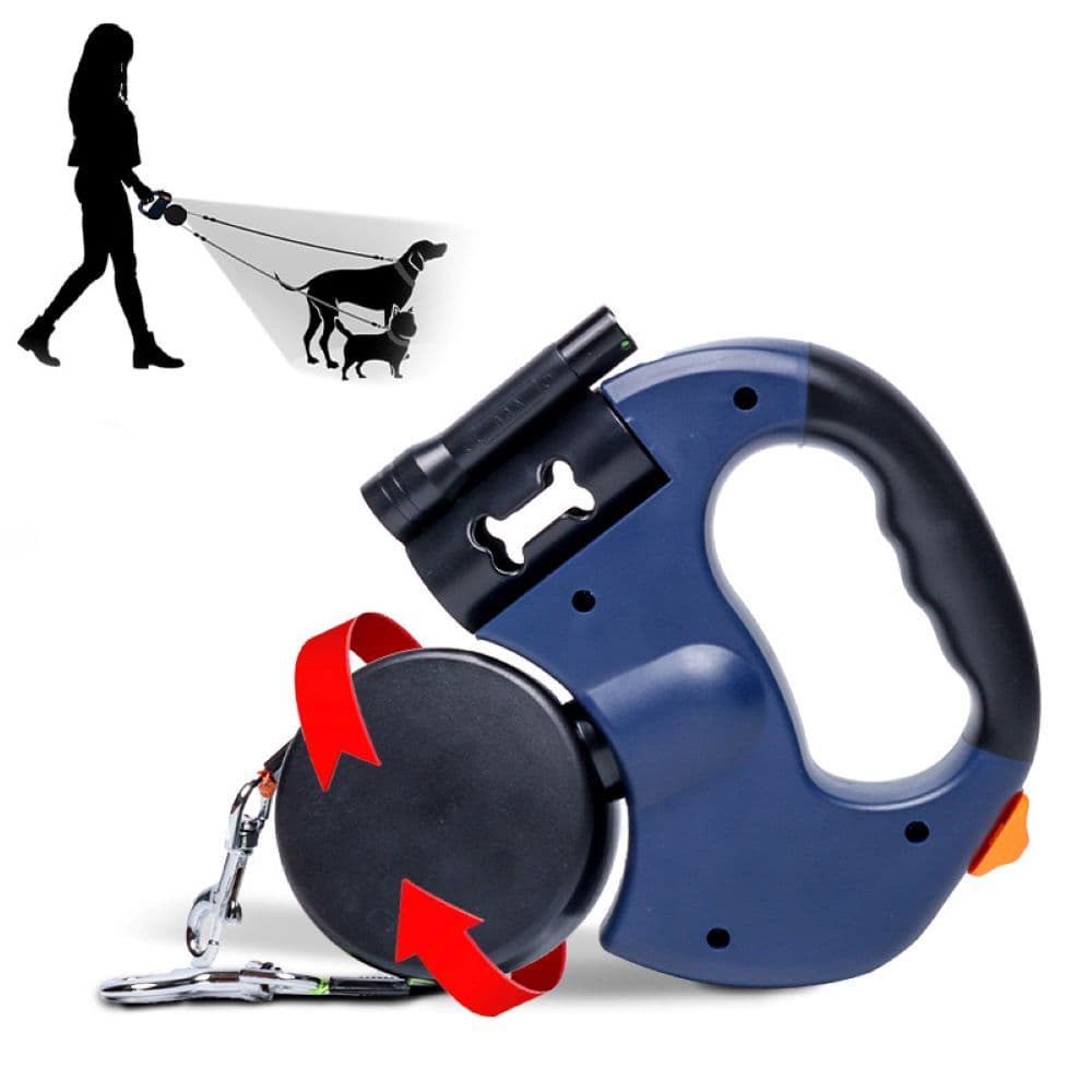 Guia Dupla Retrátil para 2 Cães | Resistente, Luz LED e Trava Automática, Perfeita para Passeios Noturnos -Z17
