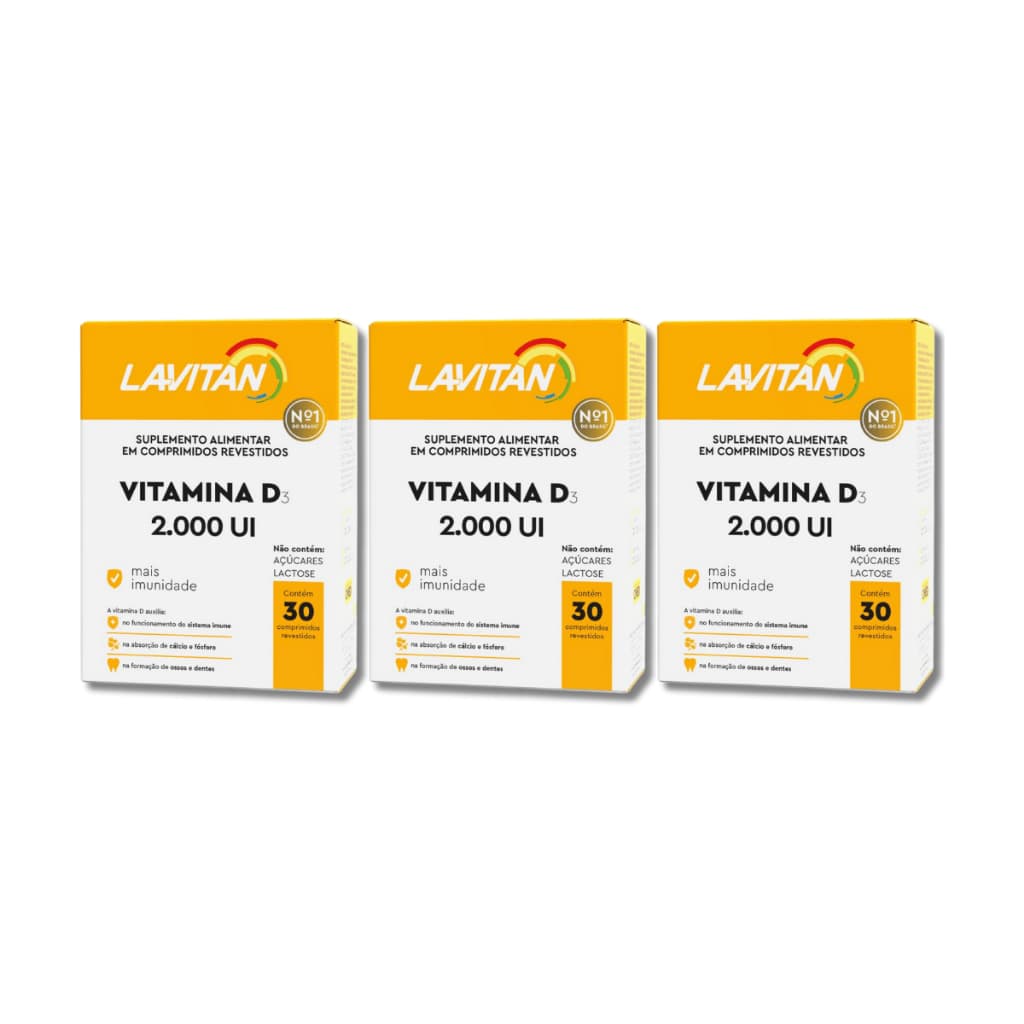 Kit 03Un Lavitan Vitamina D 2000 UI Imunidade e Vitaminas Esssenciais 60 Comprimidos