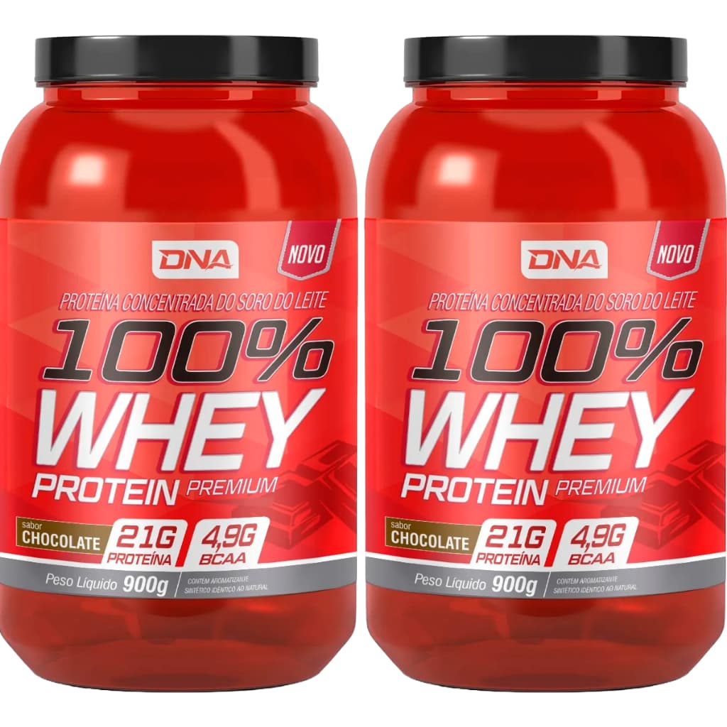 2x 100% Whey Protein 908g Sabor Chocolate - Dna Suplementos