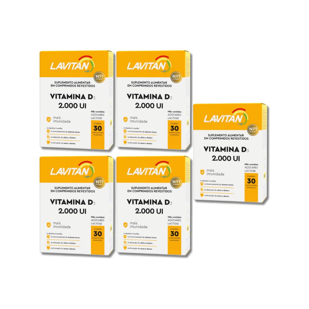 Kit 05 Lavitan Vitamina D 2000 UI Imunidade e Vitaminas Esssenciais 150 Comprimidos