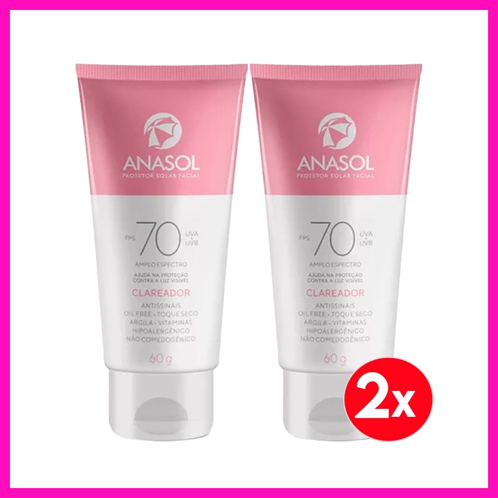 Anasol Protetor Solar Facial Clareador FPS 70 (Kit 02 unidades 60g) Para todos os tipos de Pele