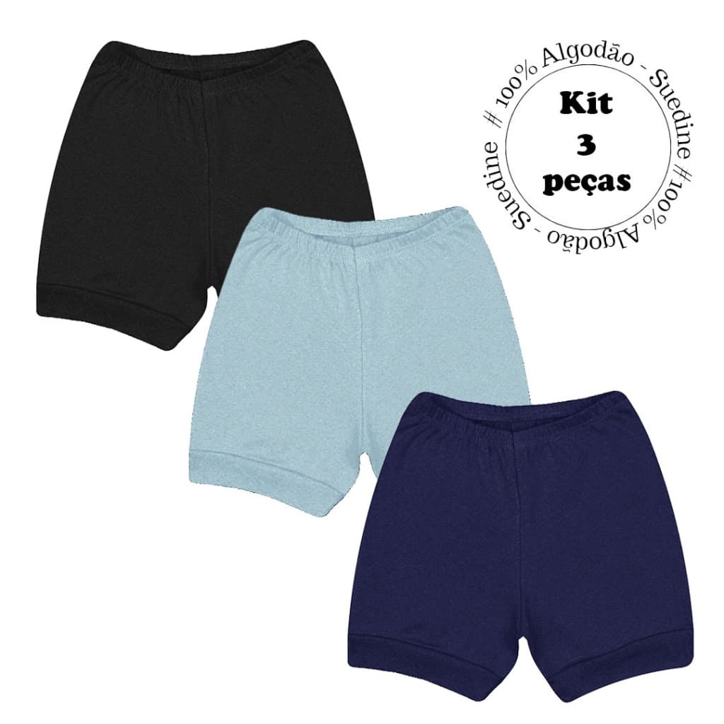Shorts Bebê Tapa Fralda Unissex Tamanho P ao 3, Kit 3 peças