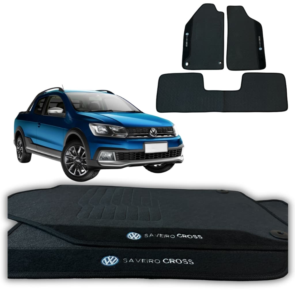 Tapete emborrachado automotivo Para Carro modelo vw saveiro cross cabine dupla 2013-2024 Premium