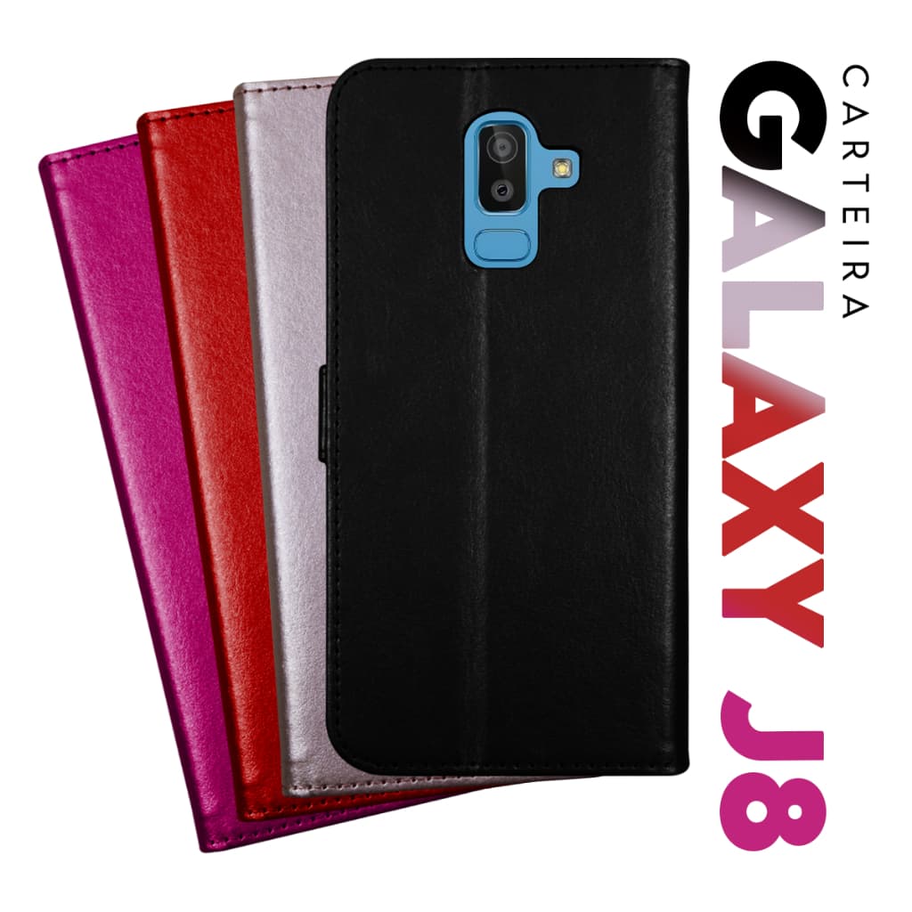 Capa Case Capinha Carteira Flip Cover Couro Sintético PRETA Para Samsung Galaxy J8 J810 tela 6.0 pol. Cell in Power25