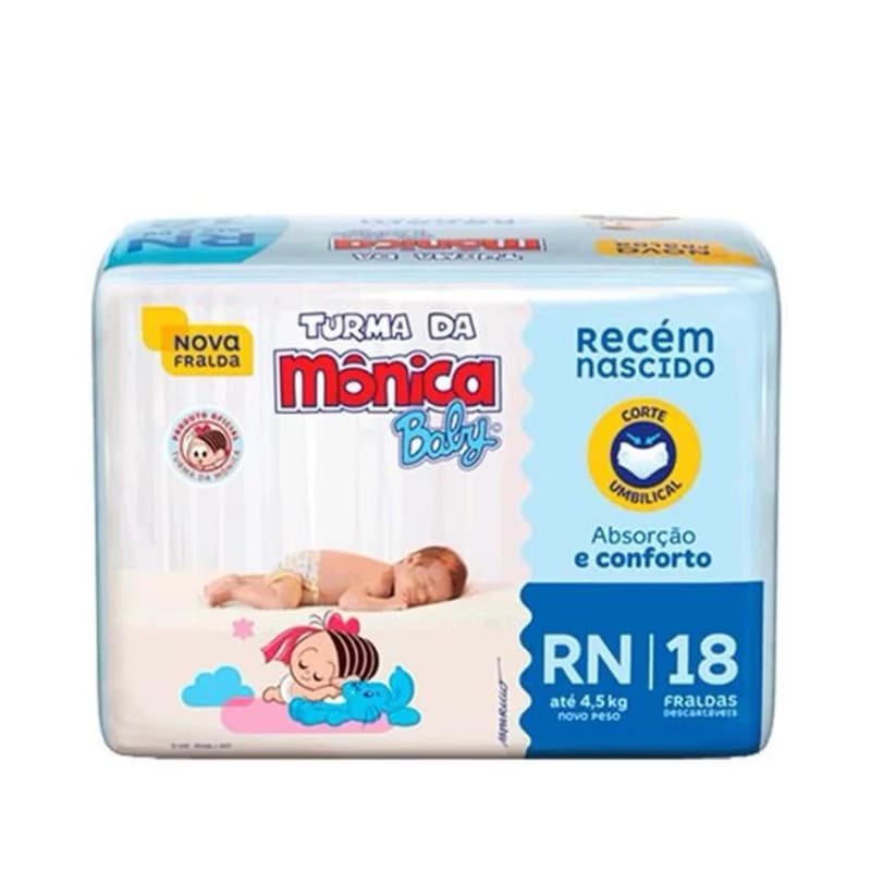 Fralda Descartável Turma da Mônica Jumbinho Tamanho RN com 18 Fraldas