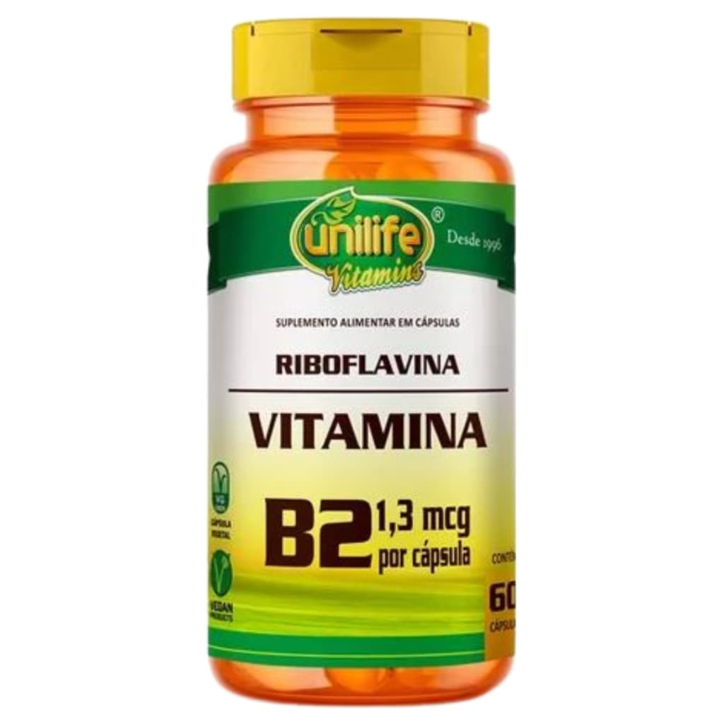 Suplemento Alimentar Riboflavina Vitamina B2 1,3mg 60 Cápsulas Unilife