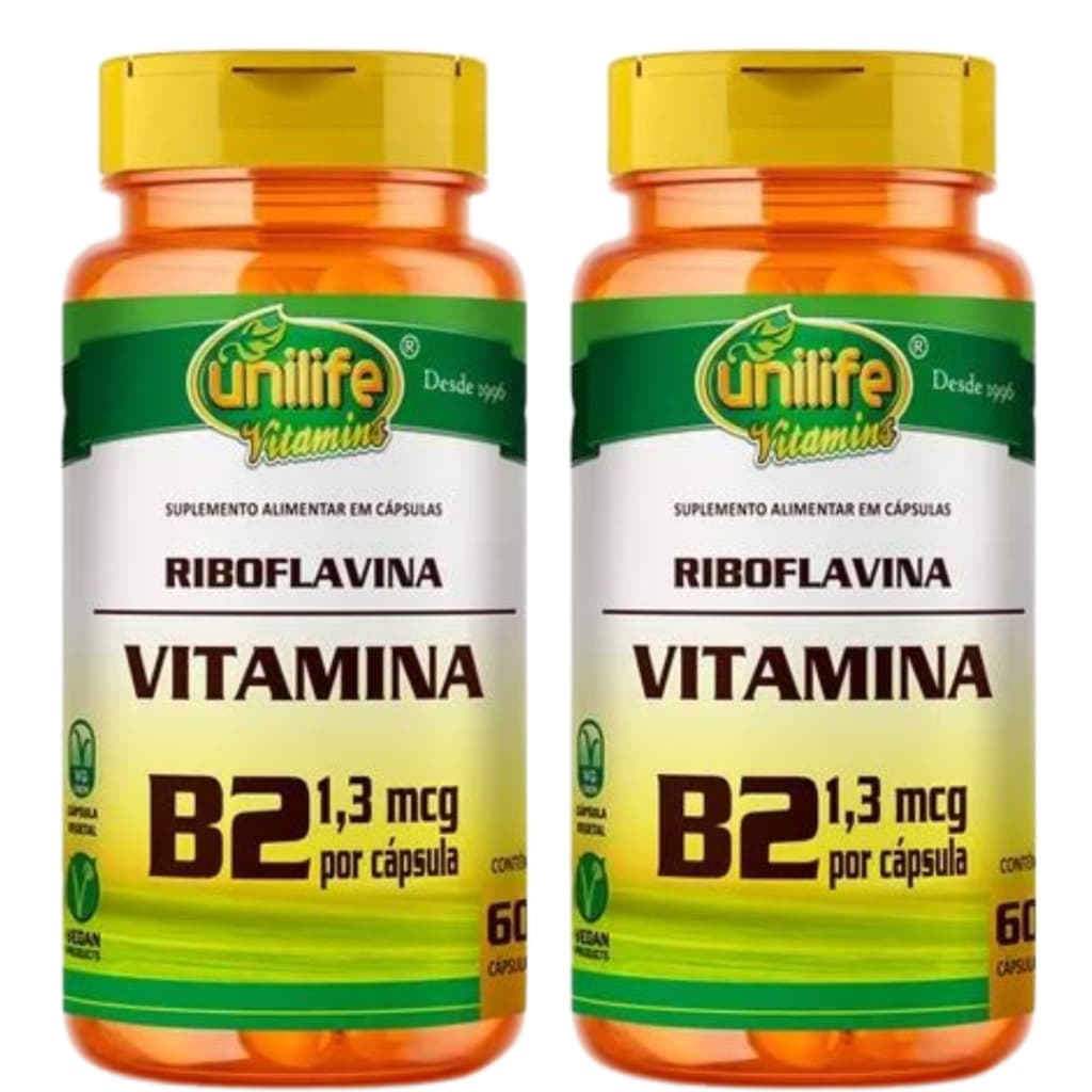 Kit C/2 Suplemento Alimentar  Riboflavina Vitamina B2 1,3mg 120 Cápsulas - Unilife