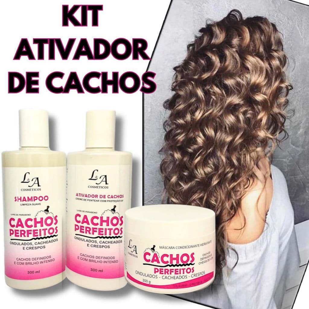 Kit Cachos Perfeitos Shampoo Condicionador e Máscara Hidratante Ativador de cachos 3x300g