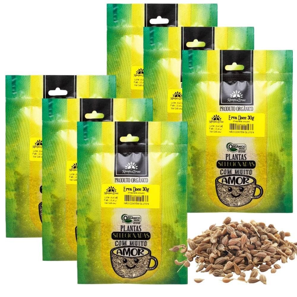 Kit 6 Erva Doce Orgânica Pura Semente Kampo de Ervas 30g cad